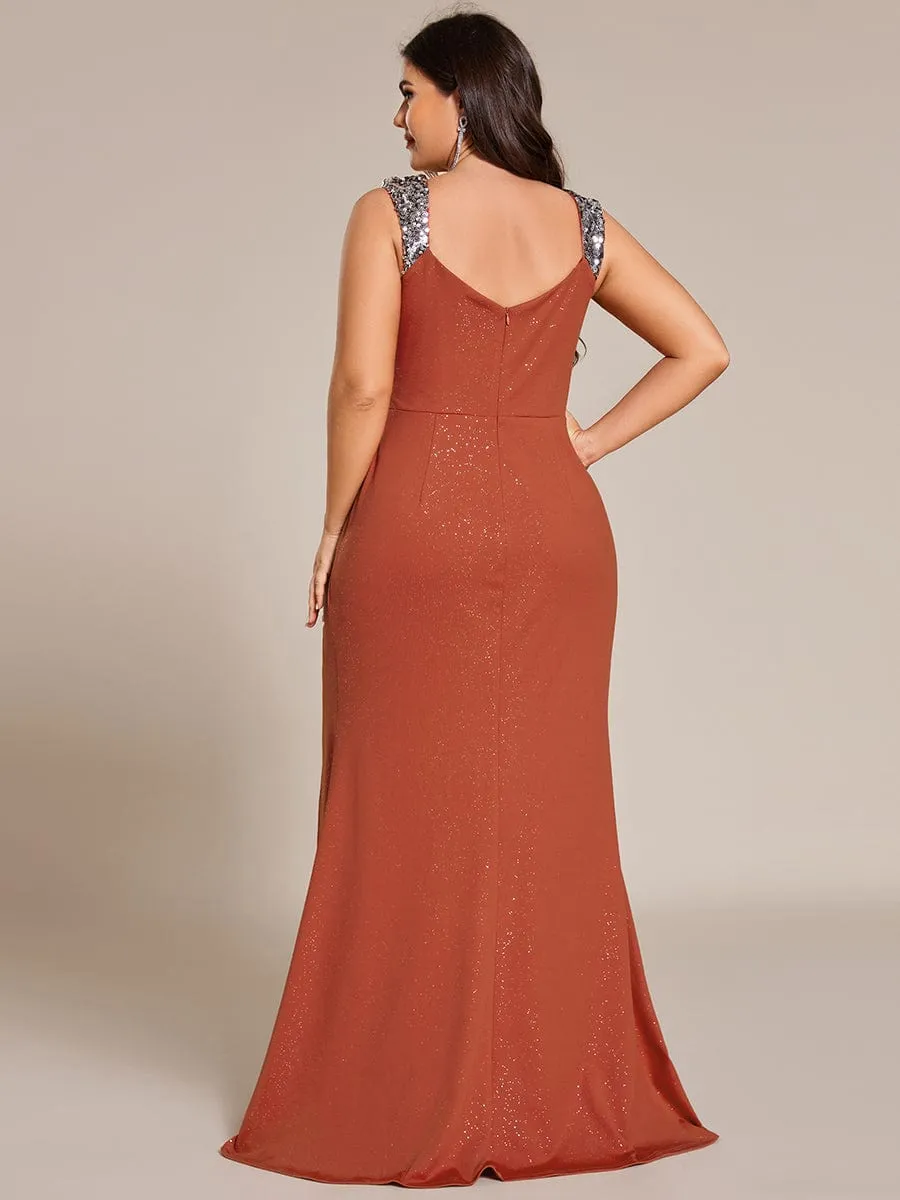 Elegant Sequin V Neck High Slit Evening Dress