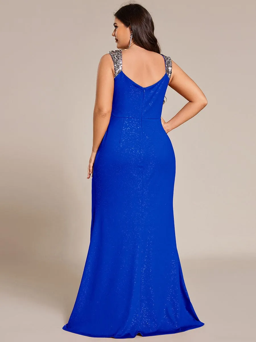 Elegant Sequin V Neck High Slit Evening Dress