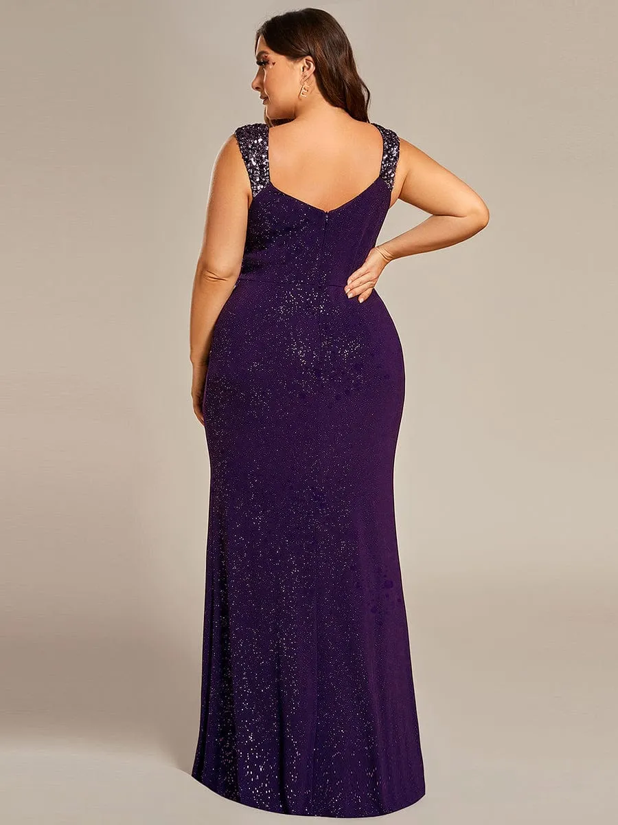 Elegant Sequin V Neck High Slit Evening Dress