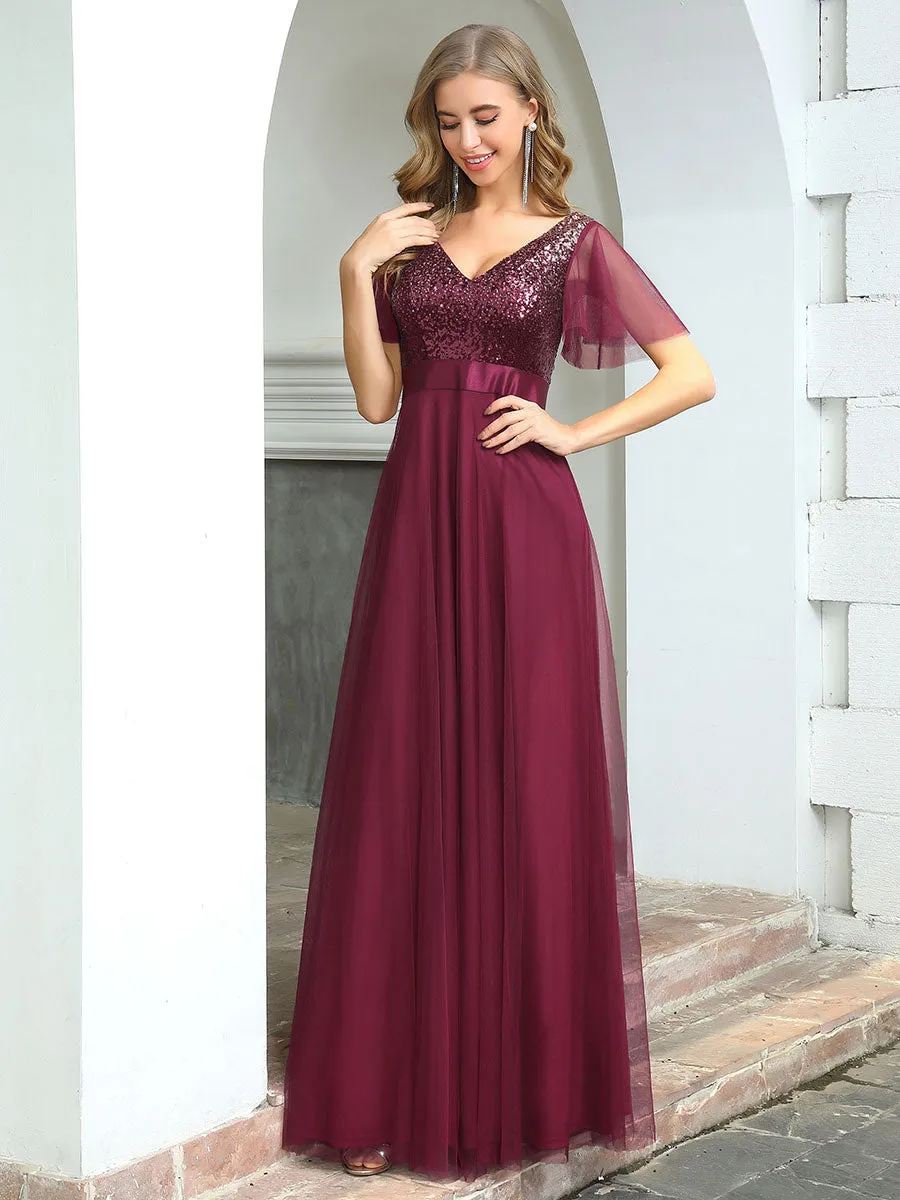 Fashion A-Line Wholesale Tulle Evening Dress with Sequin EP00542