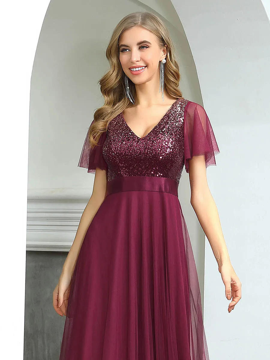 Fashion A-Line Wholesale Tulle Evening Dress with Sequin EP00542