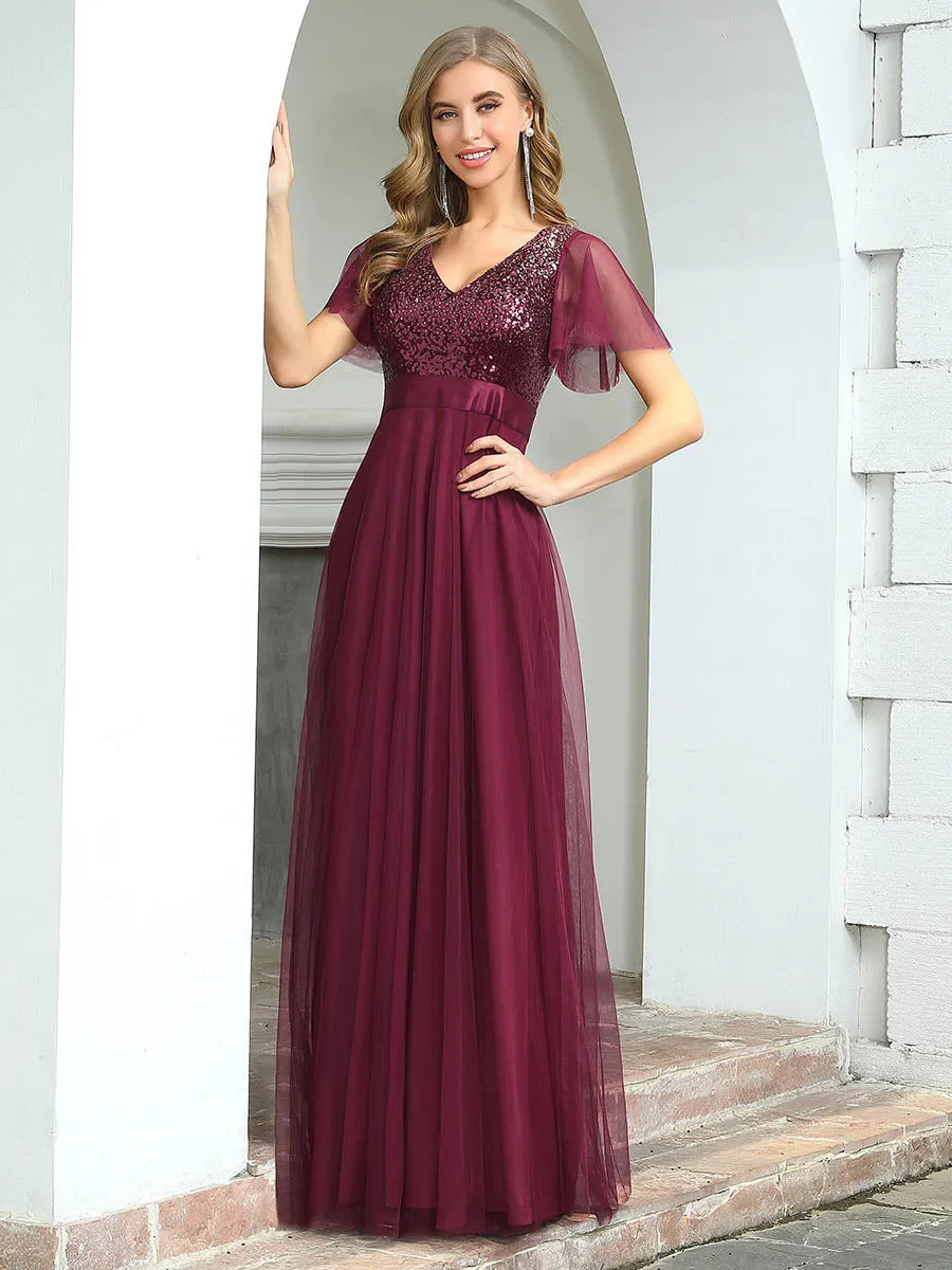 Fashion A-Line Wholesale Tulle Evening Dress with Sequin EP00542
