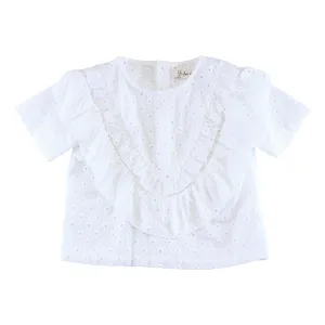 Floral Eyelet Fabric Top - White