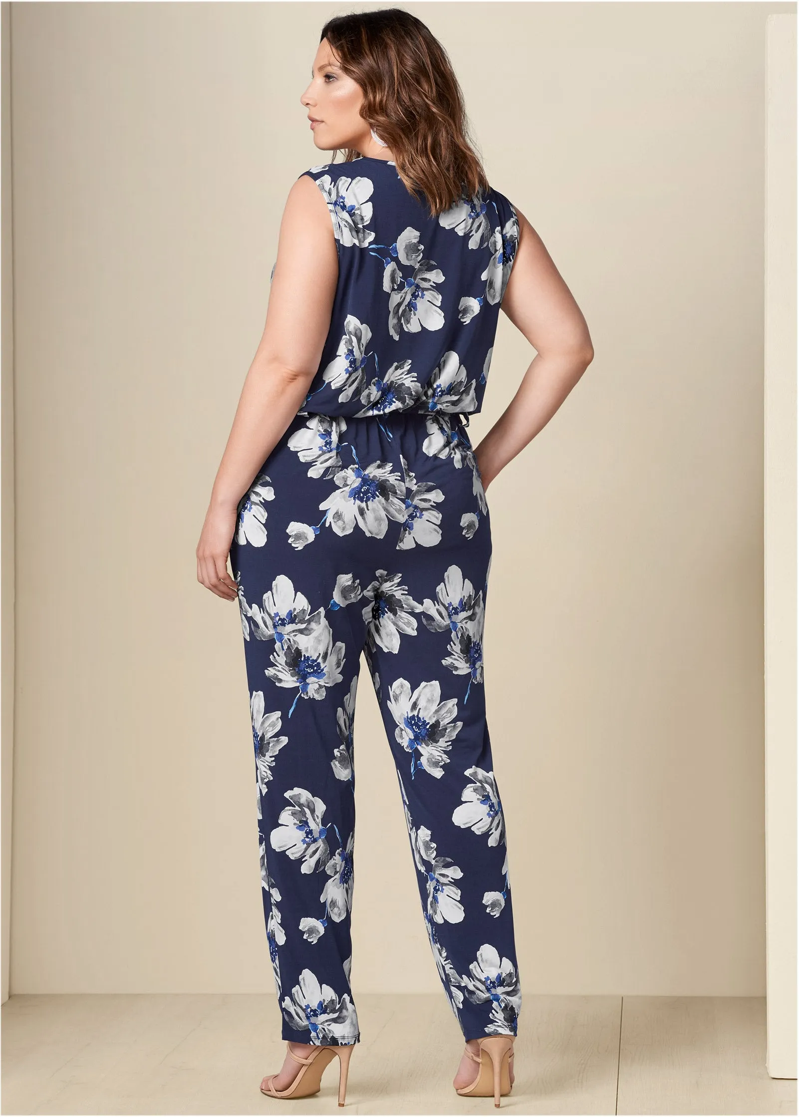 Floral Print Jumpsuit - Navy Multi