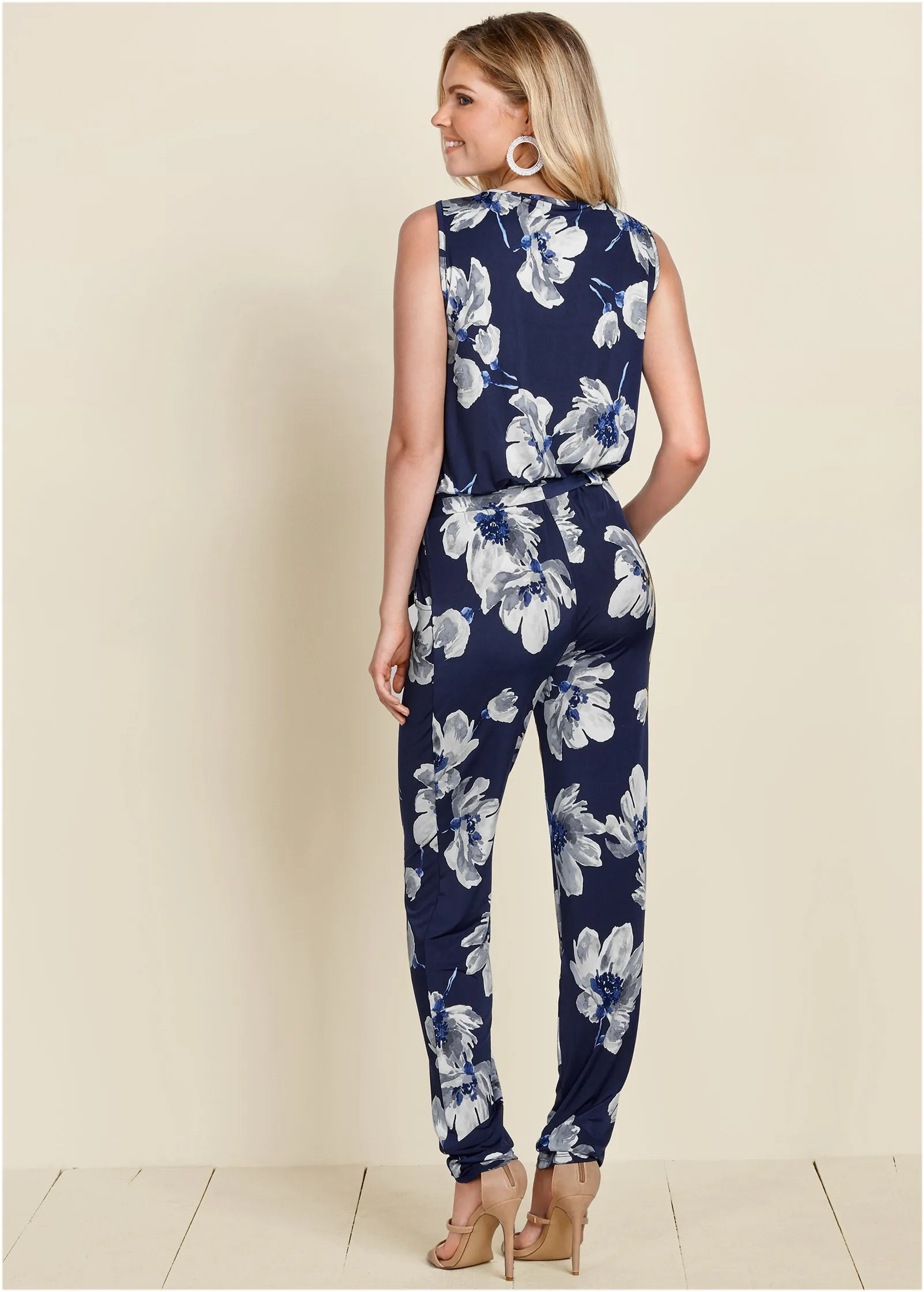 Floral Print Jumpsuit - Navy Multi