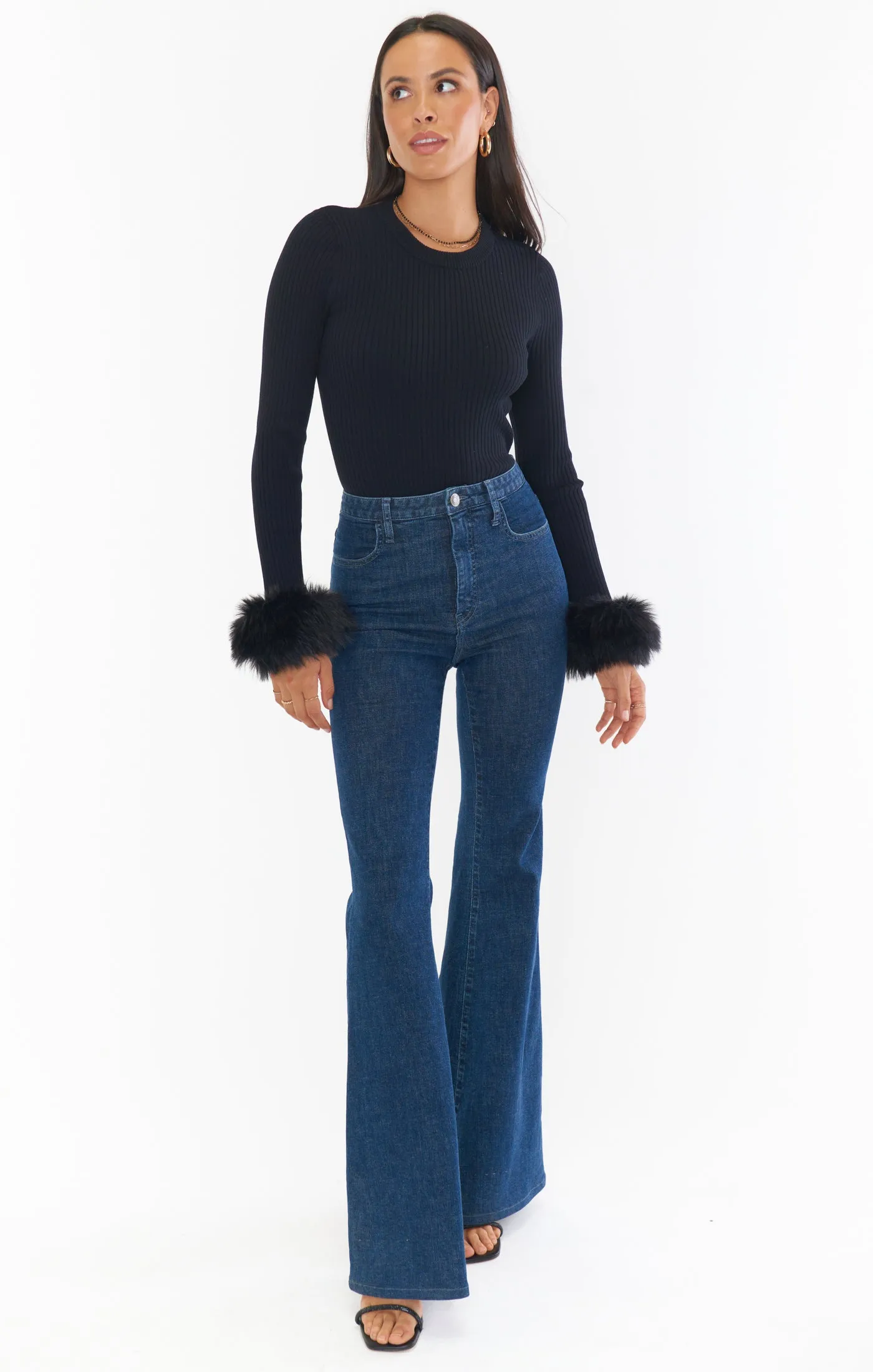 Fran Top ~ Black Knit with Faux Fur
