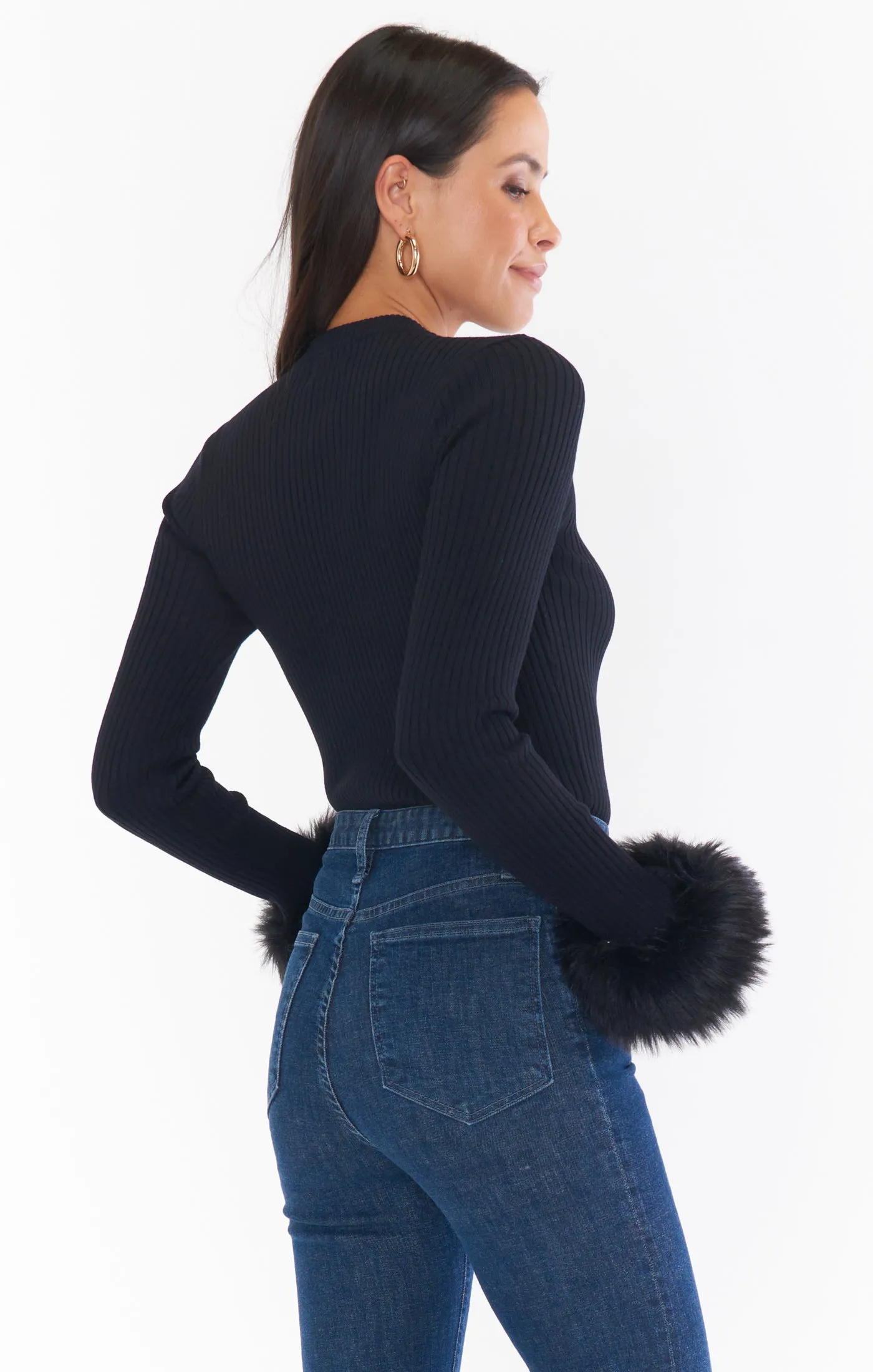 Fran Top ~ Black Knit with Faux Fur