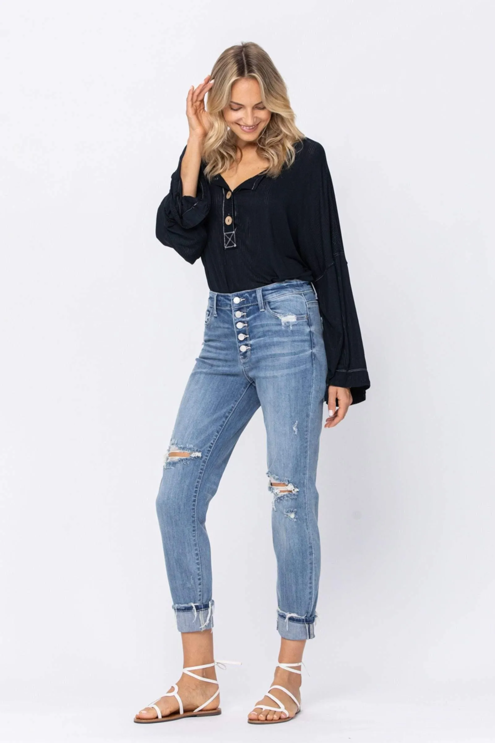 Hazel Blues® | The Traveler Button Fly Boyfriend Denim