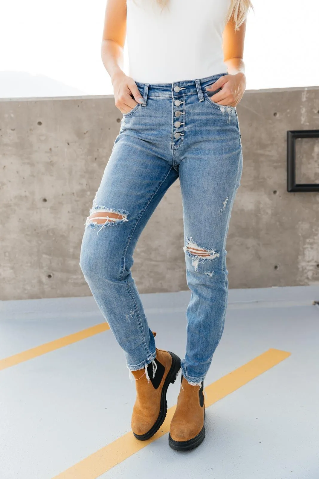 Hazel Blues® | The Traveler Button Fly Boyfriend Denim