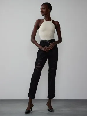 High Rise Destructed Boyfriend Jeans