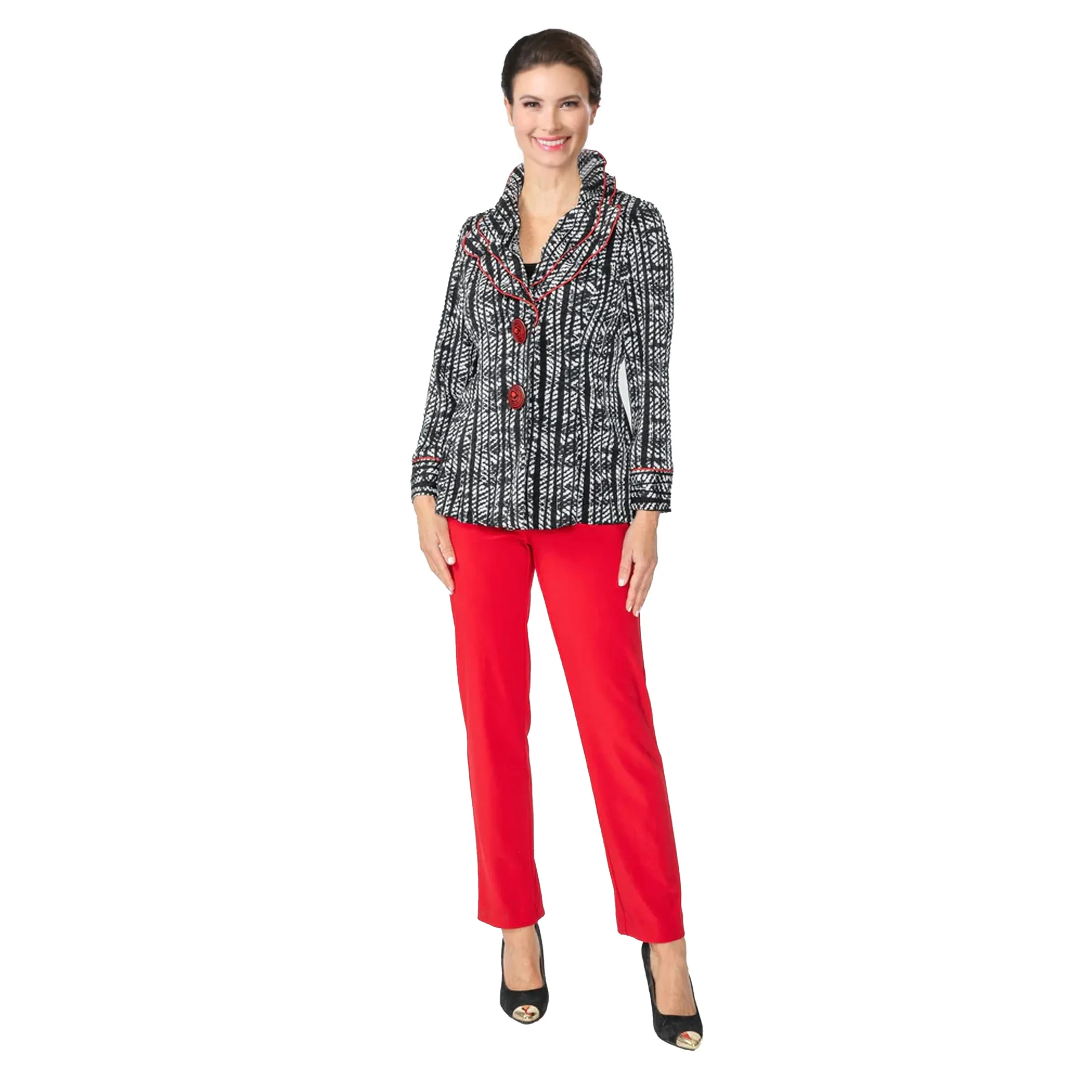IC Collection Mixed Stripe Double Collar Fitted Jacket - 4736J