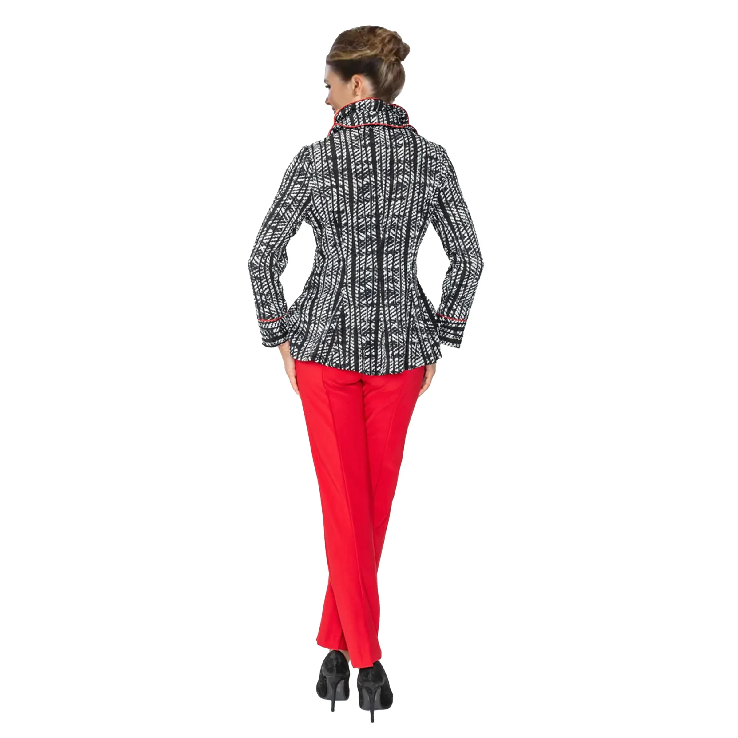 IC Collection Mixed Stripe Double Collar Fitted Jacket - 4736J