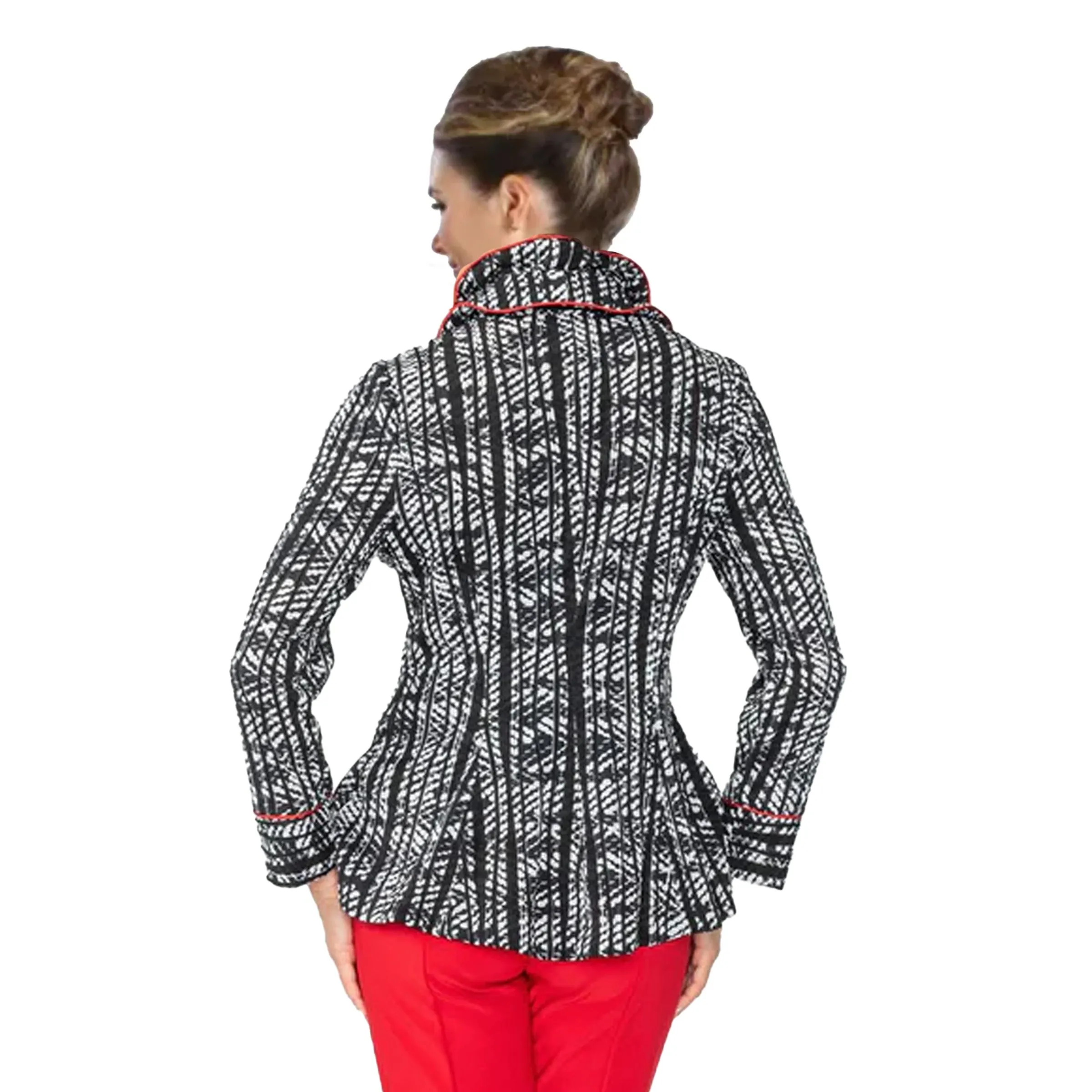 IC Collection Mixed Stripe Double Collar Fitted Jacket - 4736J