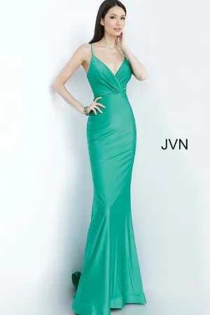 Jovani JVN00904 Long Fitted Size 2 Hunter Stretch V Neck Prom Dress Stretch Train