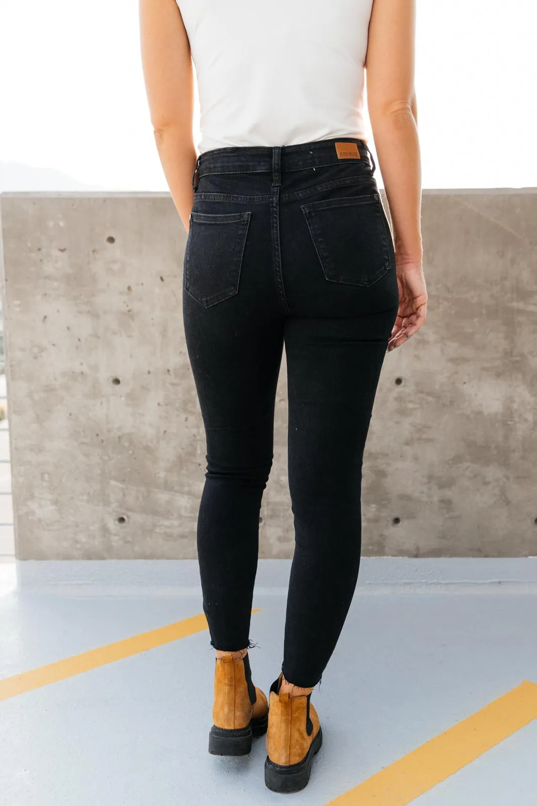 Judy Blue Mid Rise Animal Print Distressed Skinny Jeans