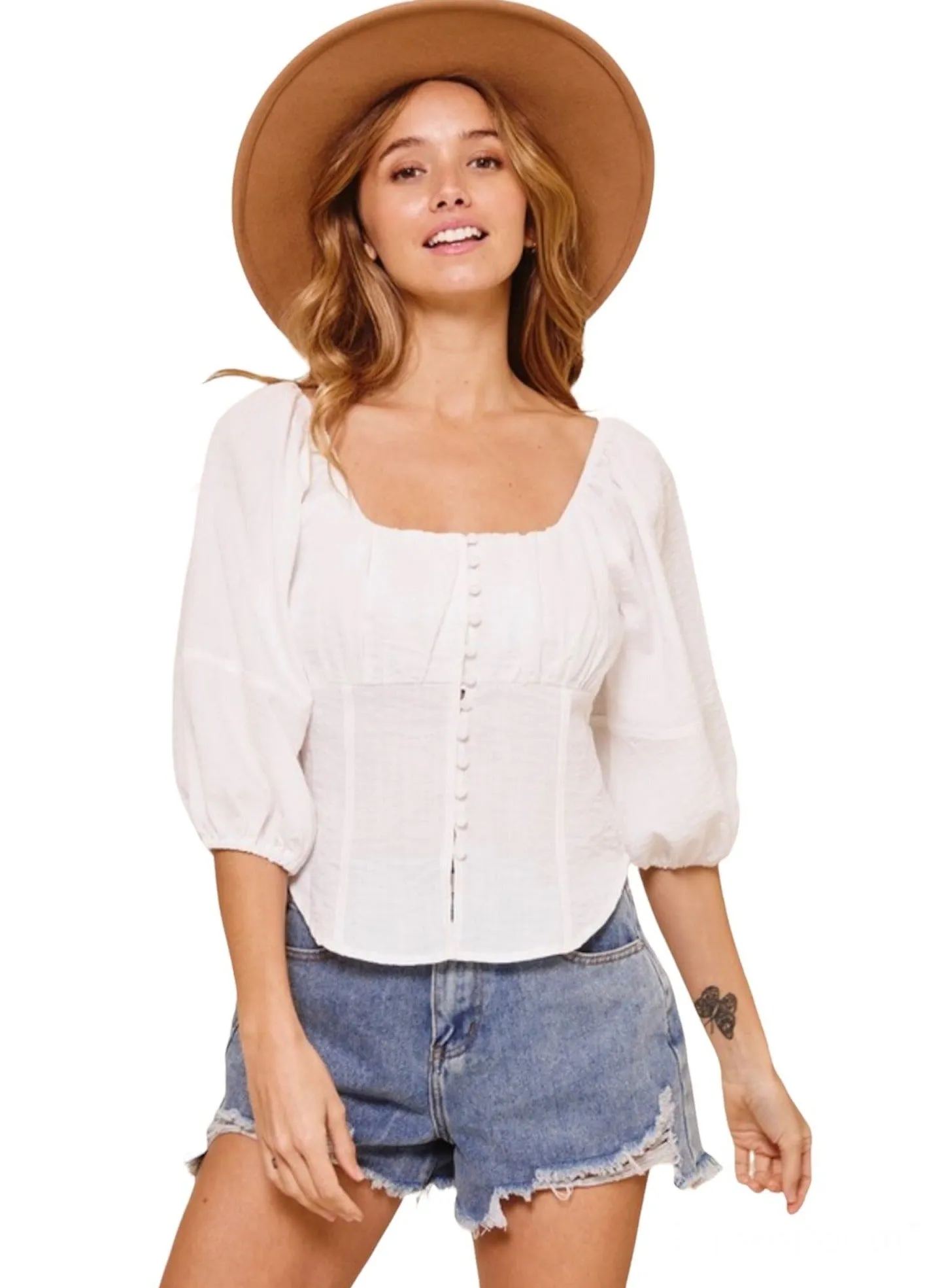 Layla’s Mid Sleeve Button Up Top