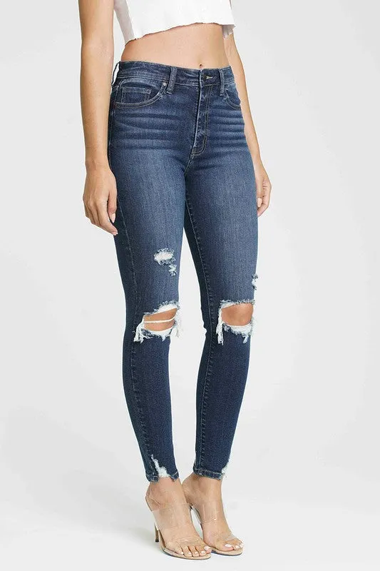Let's Be Friends Dark Wash Distressed Skinny Jeans - FINAL SALE