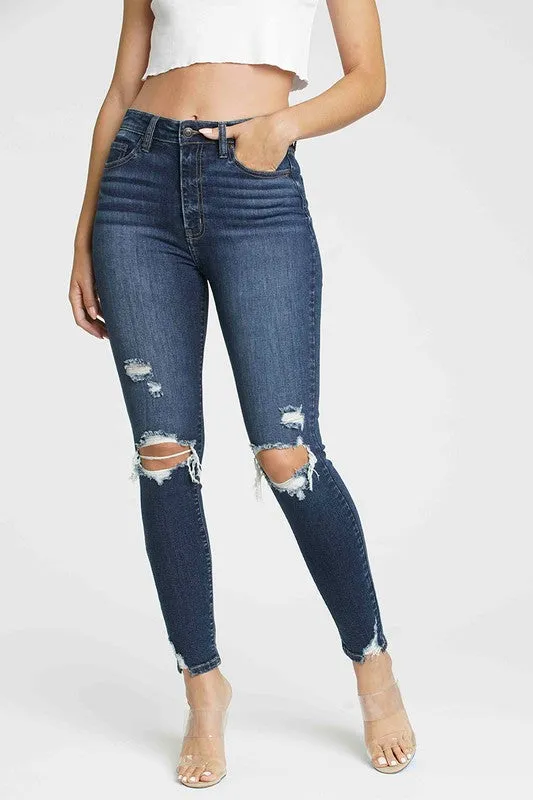 Let's Be Friends Dark Wash Distressed Skinny Jeans - FINAL SALE