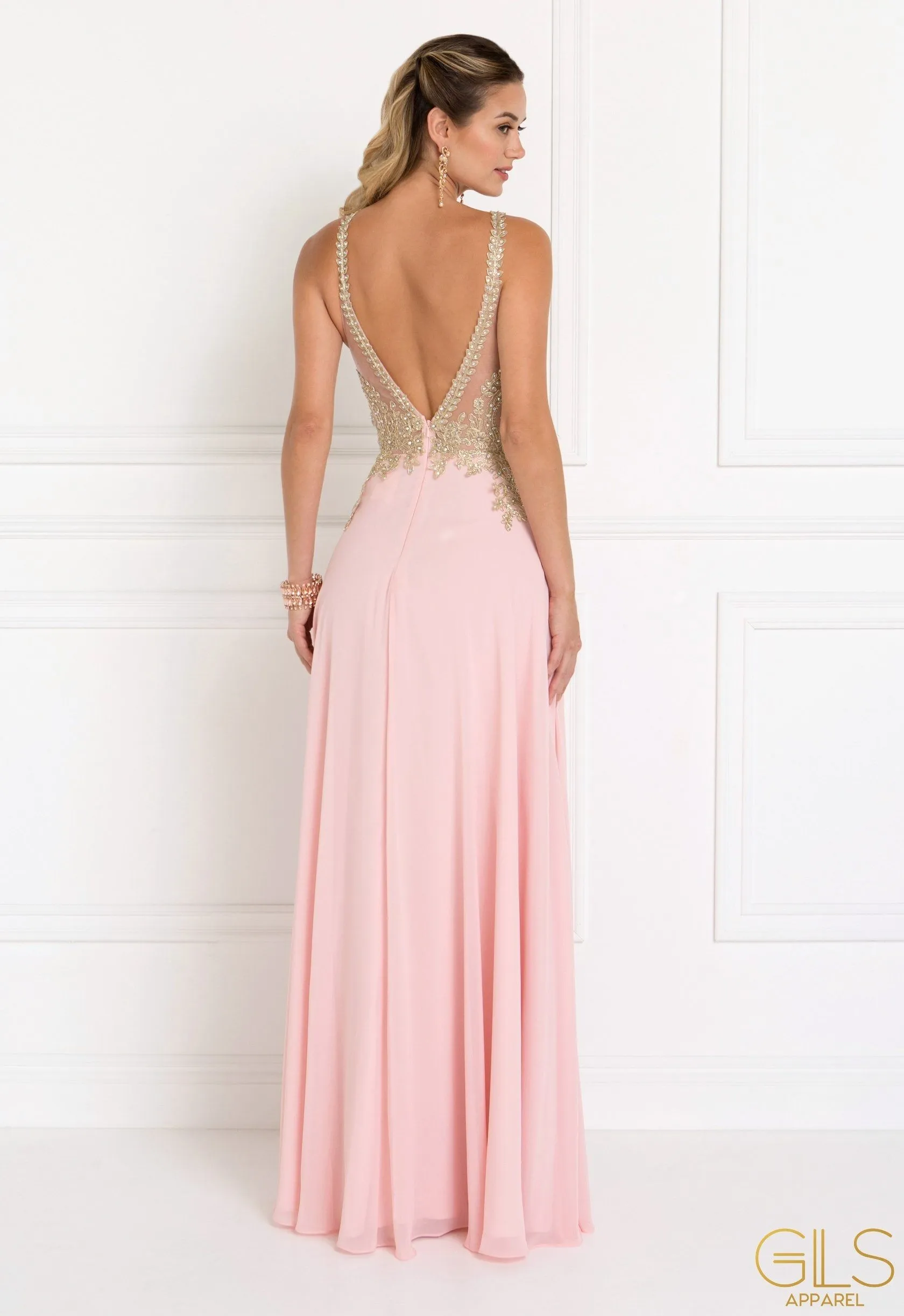 Long Open Back Chiffon Dress by Elizabeth K GL1526