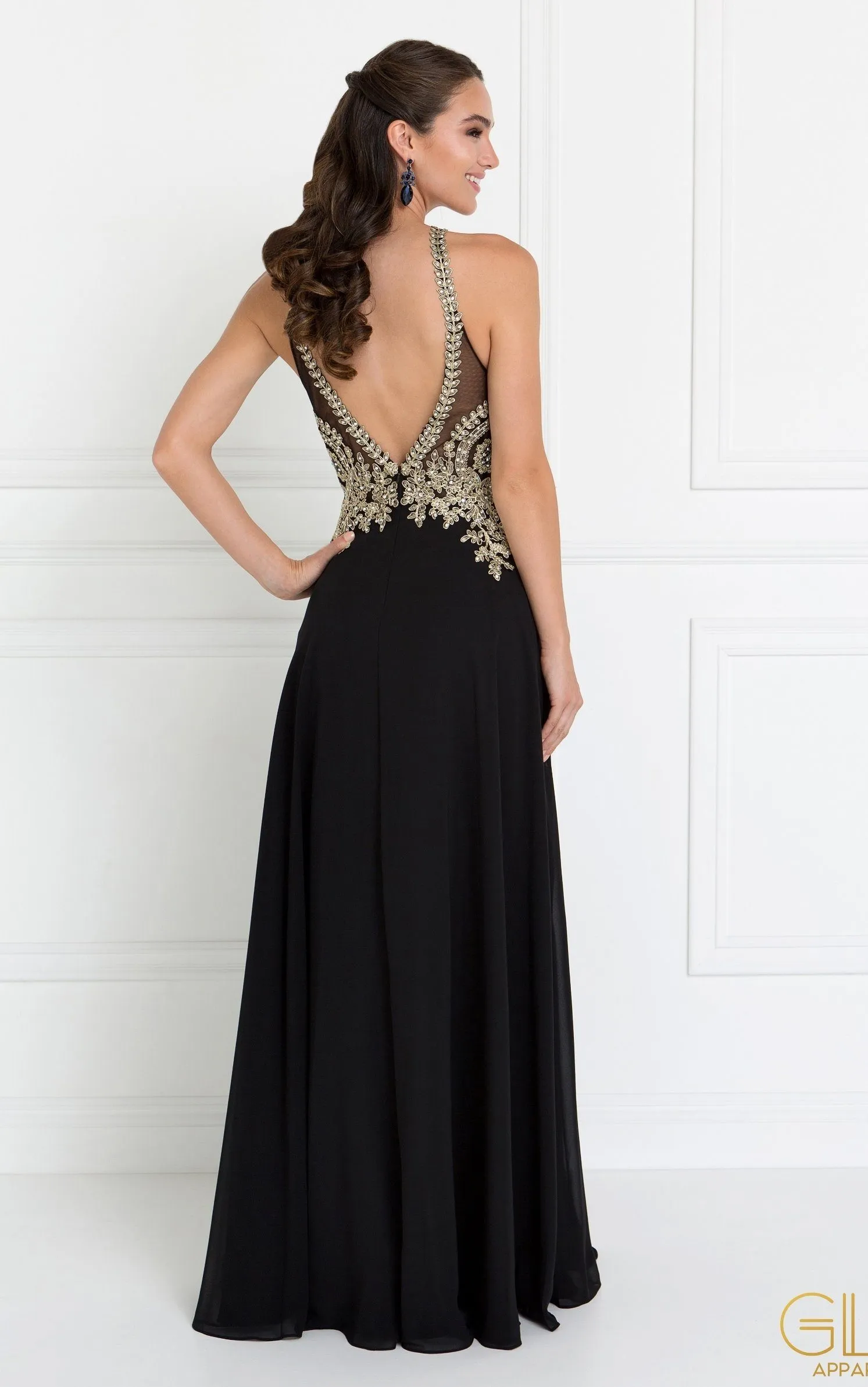 Long Open Back Chiffon Dress by Elizabeth K GL1526