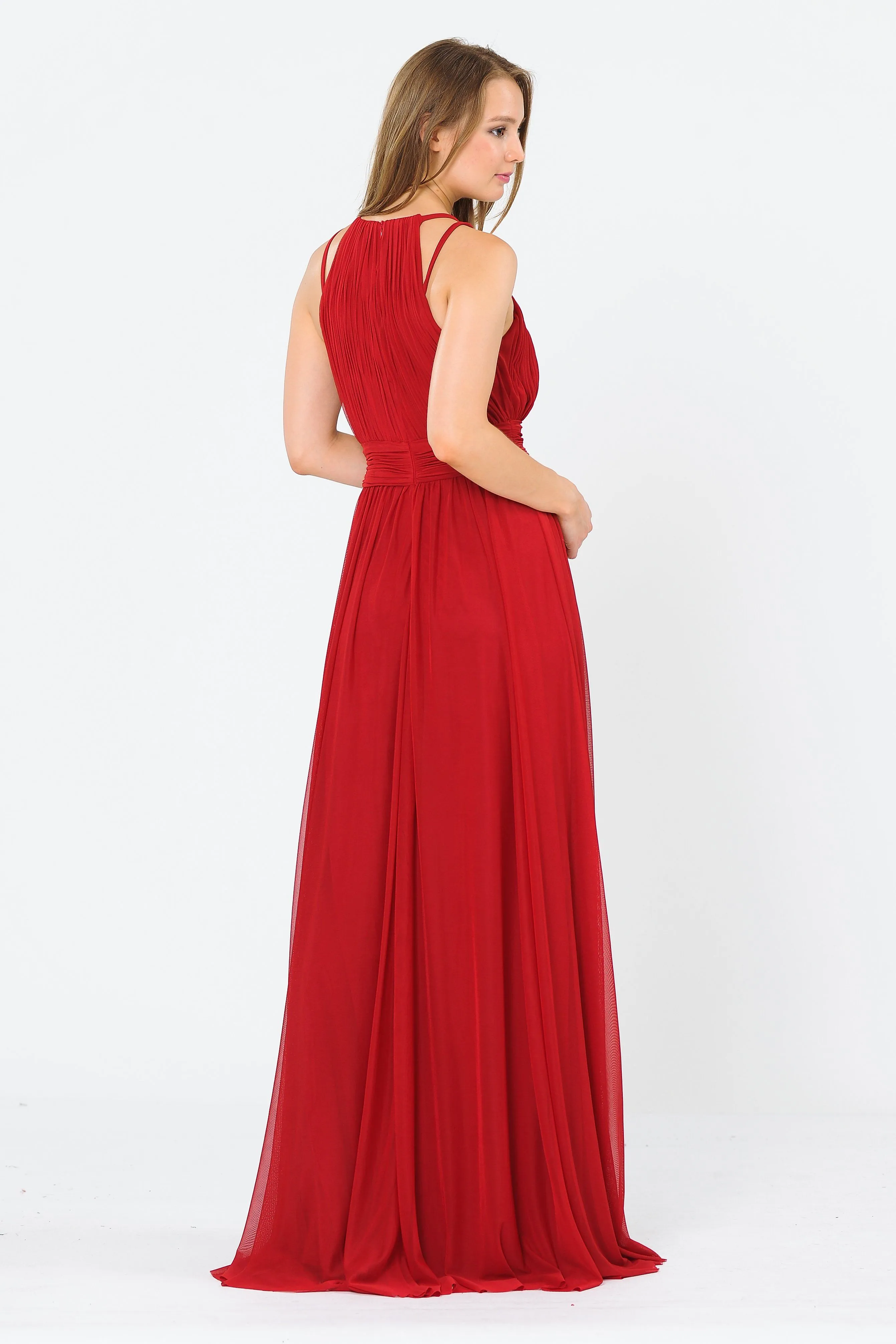 Long Ruched Halter A-line Dress by Poly USA 8396