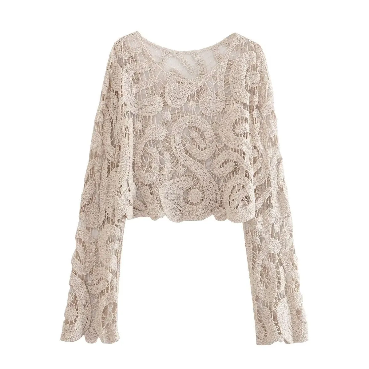 Long Sleeve Crochet Floral Blouse Top