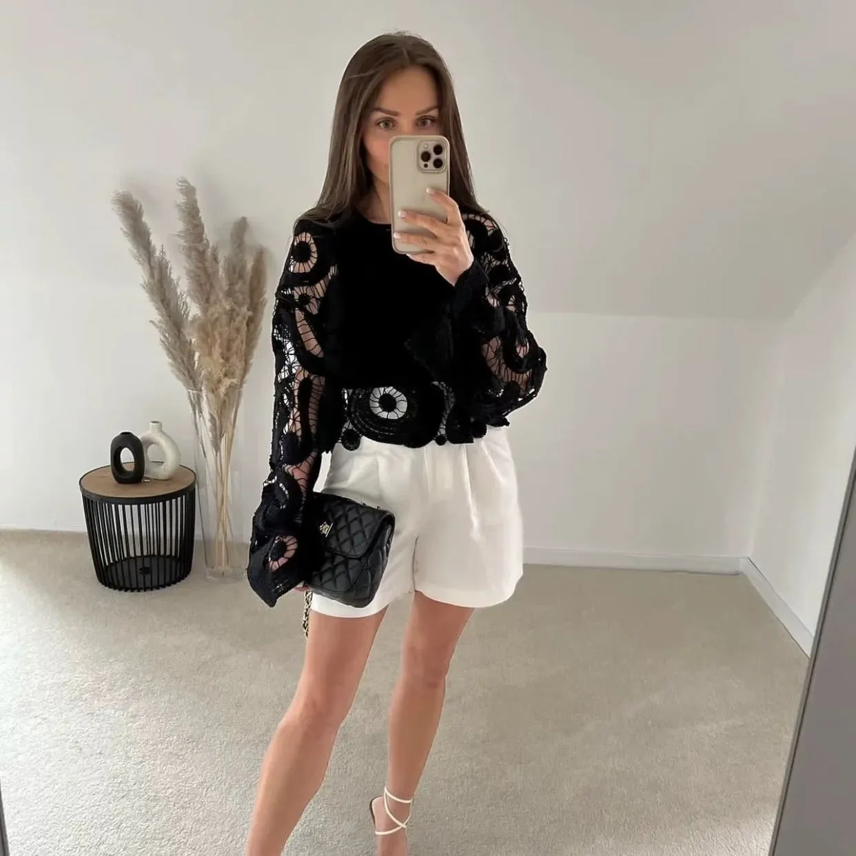 Long Sleeve Crochet Floral Blouse Top