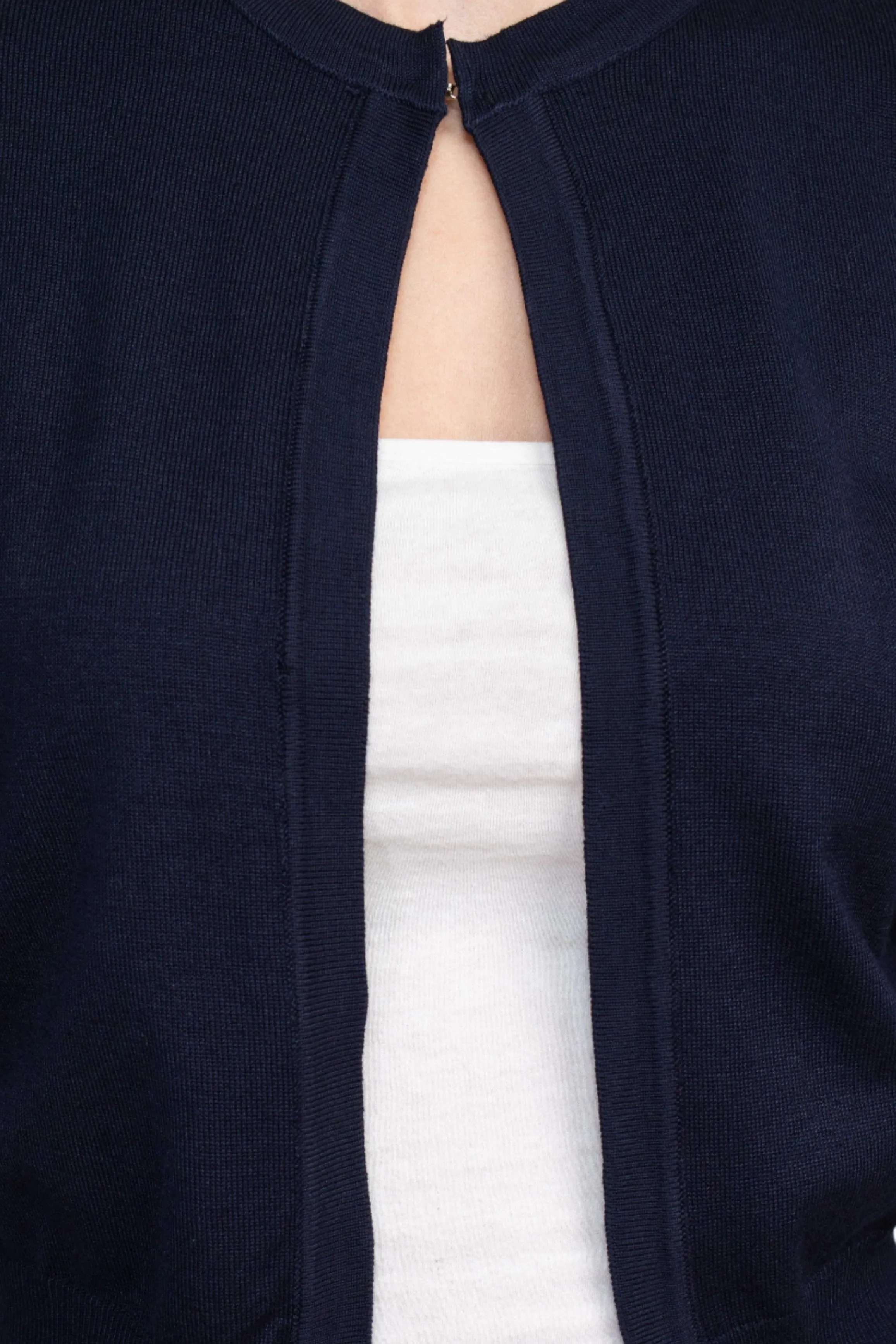 Luxxe Lane Crew Neck Open Front Hook Eye Closure Long Sleeve Lace Back Knit Bolero
