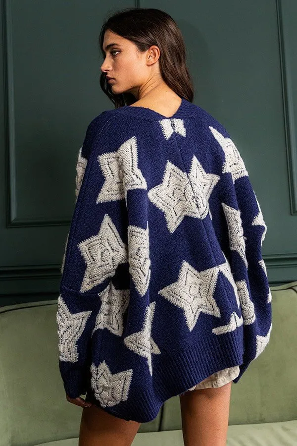 Meet Me At Midnight Navy Oversized Star Cardigan