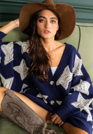 Meet Me At Midnight Navy Oversized Star Cardigan