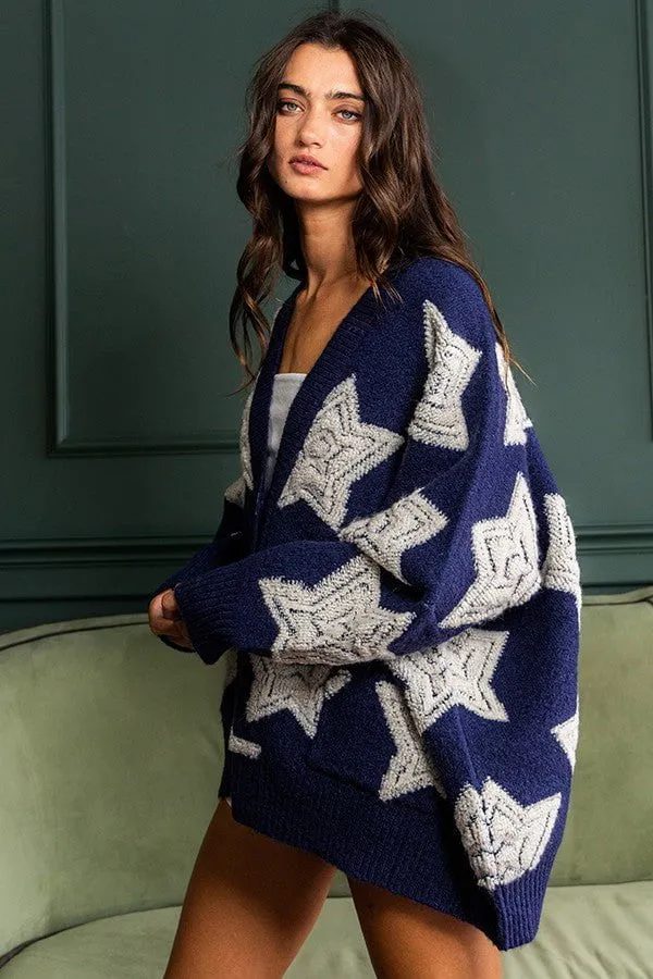 Meet Me At Midnight Navy Oversized Star Cardigan