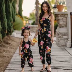 Mom and Daughter Matching Flower Print Spaghetti Strap Jumpsuit