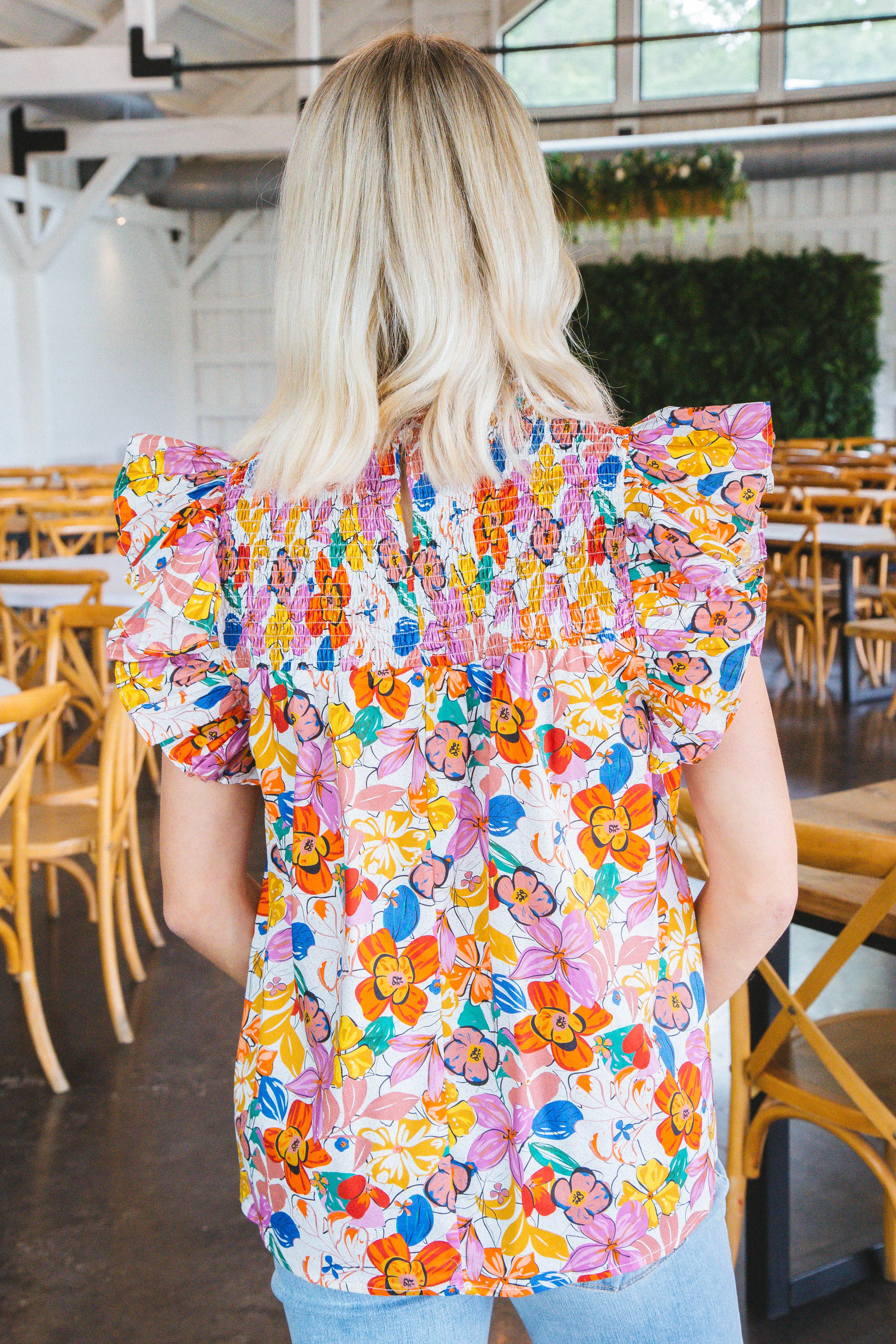 Murphy Smocked Ruffle Sleeve Blouse, Pink Multi