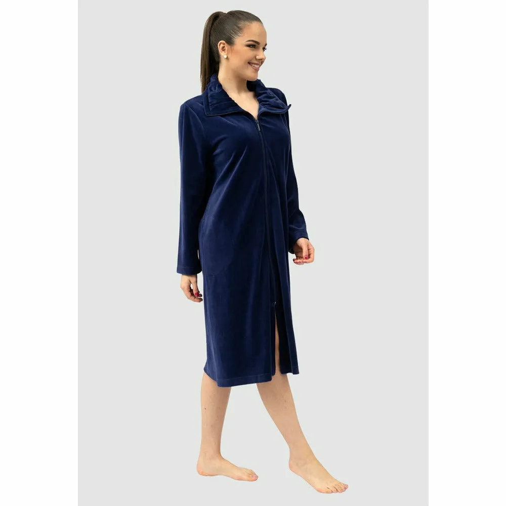 Niki Velour Zip Up Classic Cotton Robe
