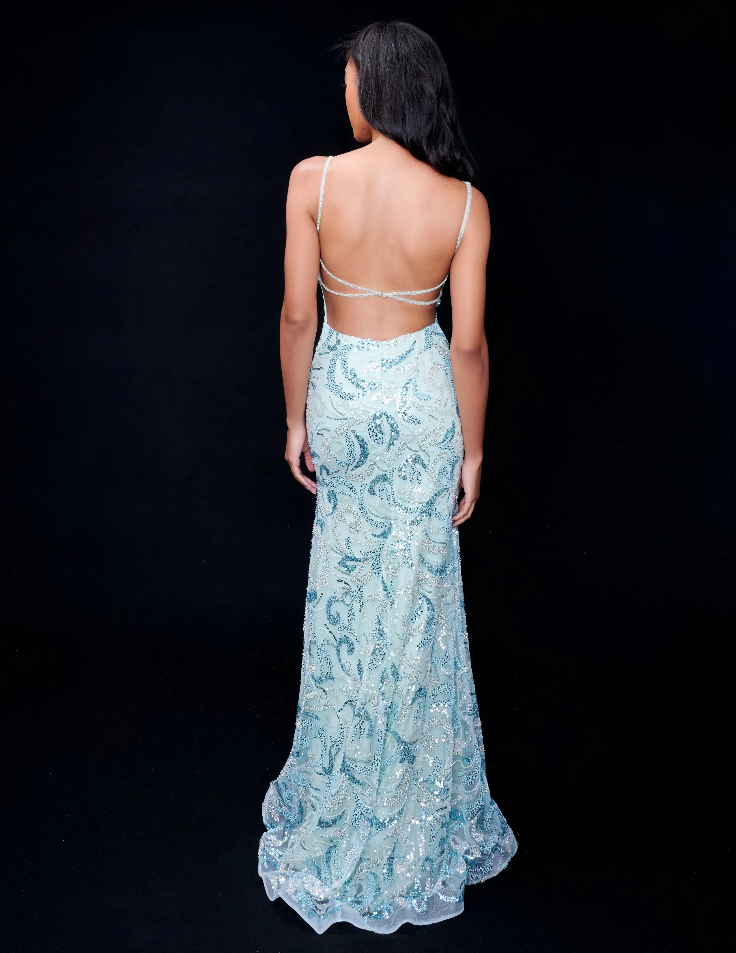 Nina Canacci 3243 Beaded Sequin Backless Formal Dress Prom Slit Evening Gown V Neck