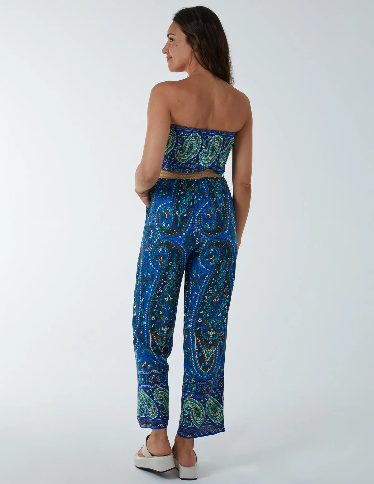 Paisley Woven Belted Bandeau Jumpsuit