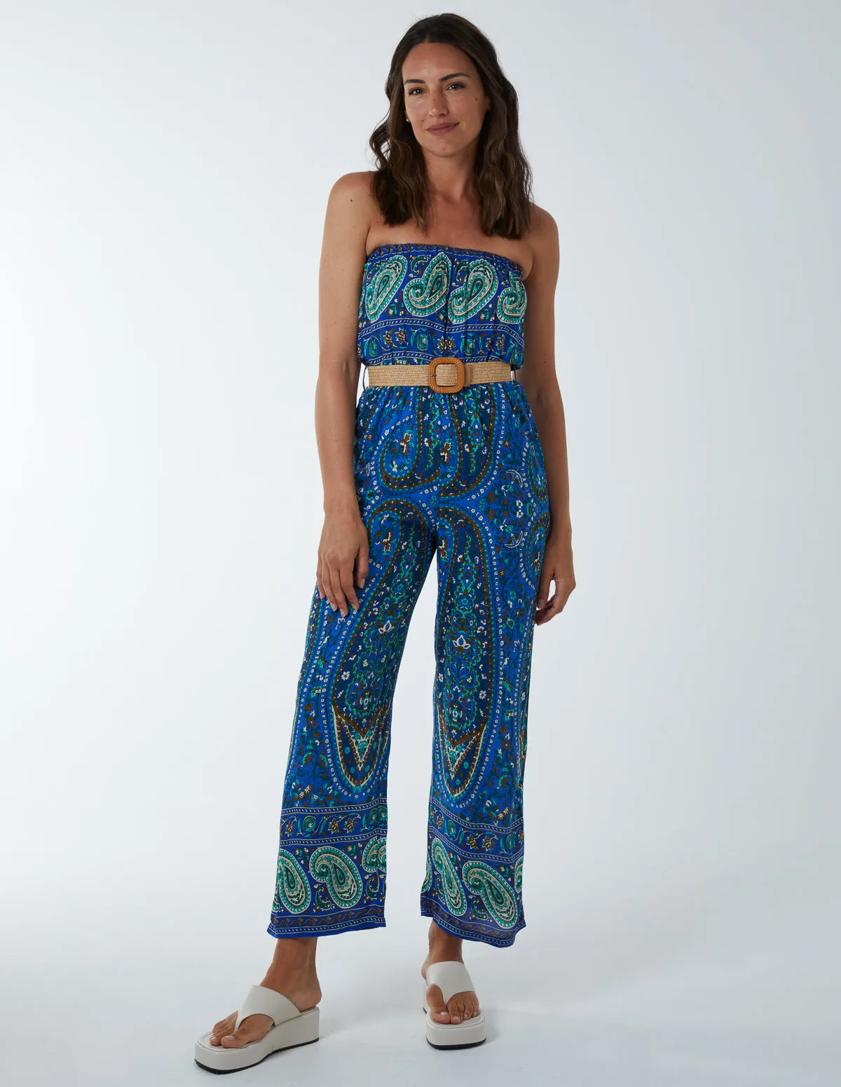 Paisley Woven Belted Bandeau Jumpsuit