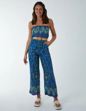 Paisley Woven Belted Bandeau Jumpsuit