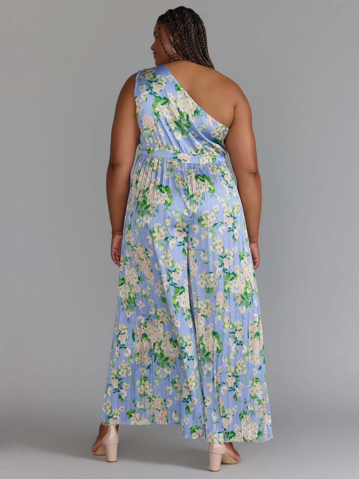 Plus One Shoulder Pleated Jumpsuit