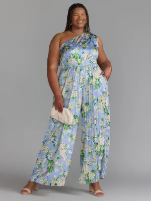 Plus One Shoulder Pleated Jumpsuit