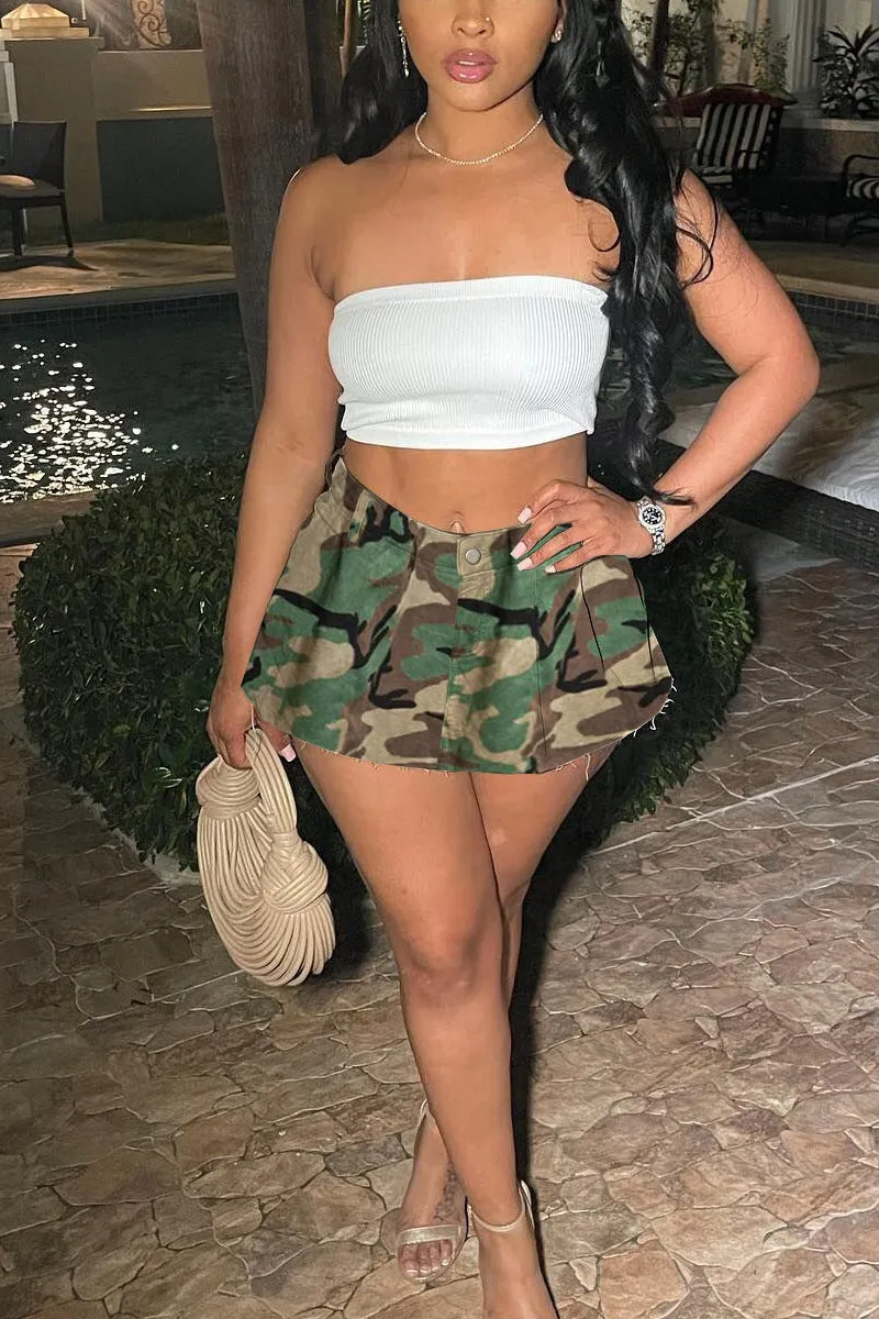 QD1005 Pleated Denim Mini Skirt