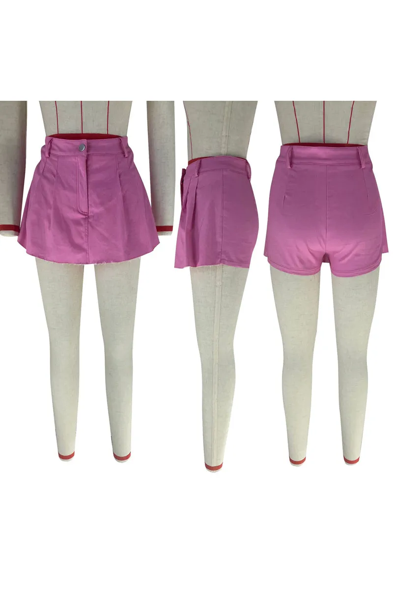 QD1005 Pleated Denim Mini Skirt