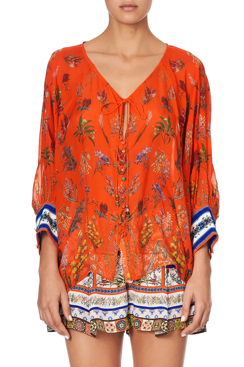 RAGLAN SLEEVE BUTTON UP TOP GONE COAST