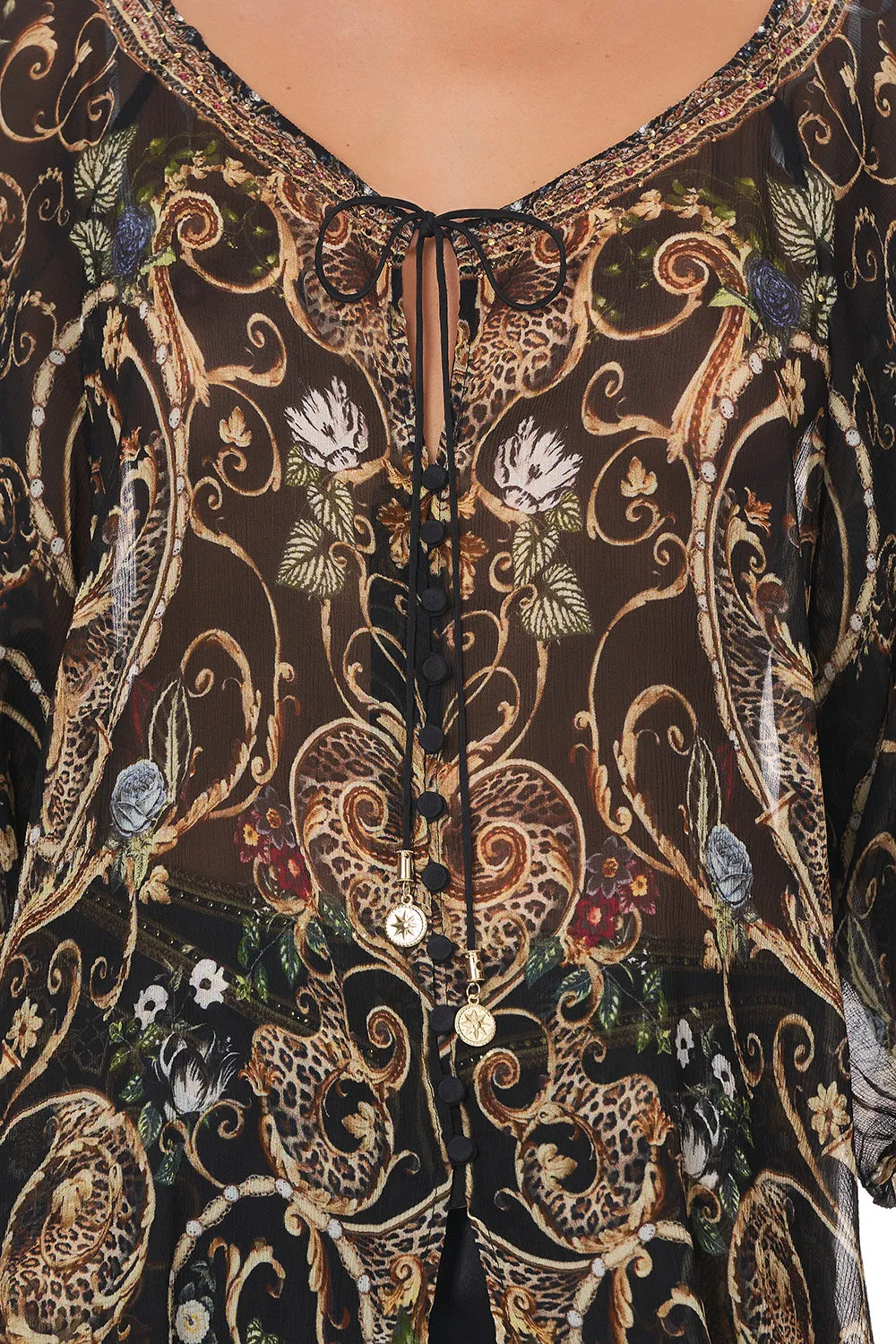 RAGLAN SLEEVE BUTTON UP TOP STUDIO 54