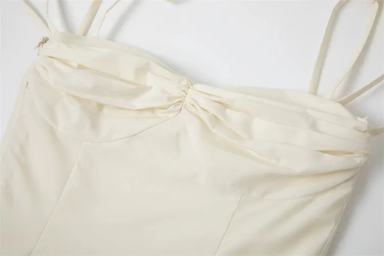 Ruched Pleated Mini Dress with String Straps