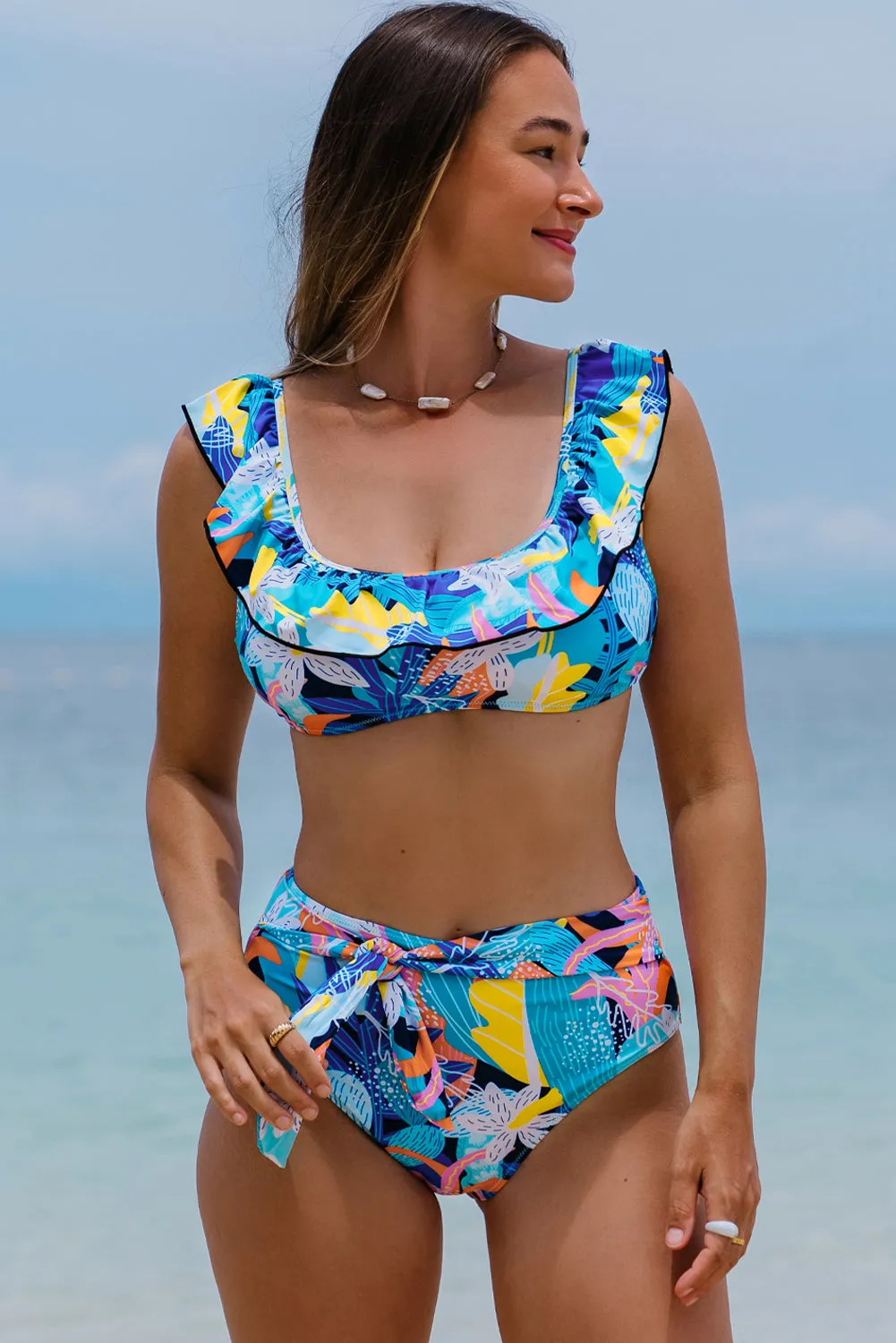 Ruffled Tie High Waist Swimsuit