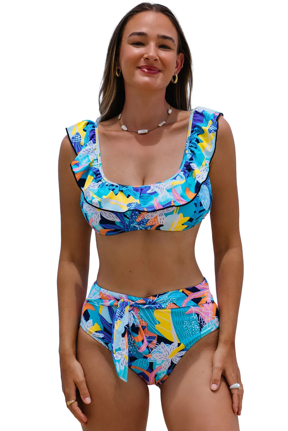 Ruffled Tie High Waist Swimsuit