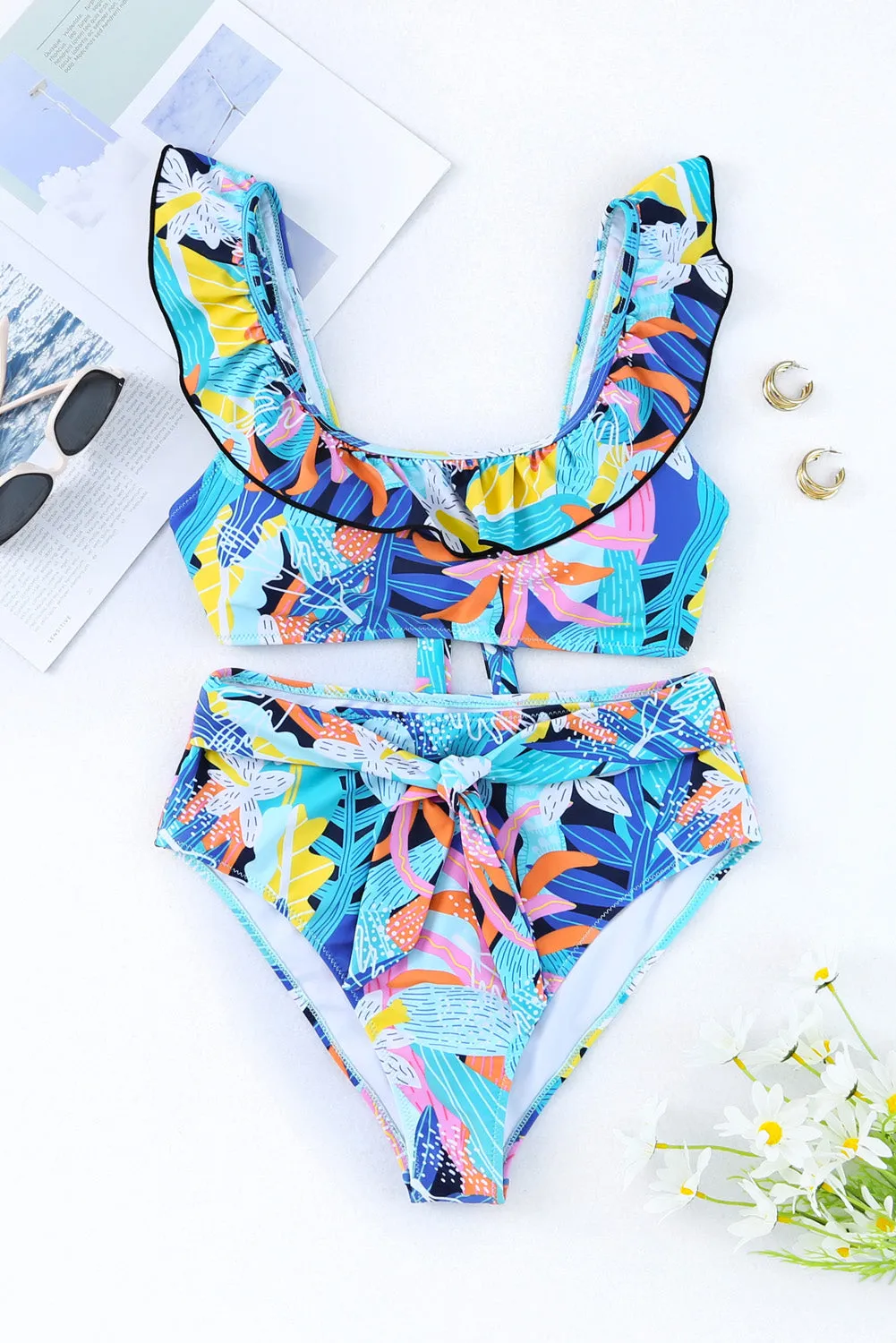 Ruffled Tie High Waist Swimsuit