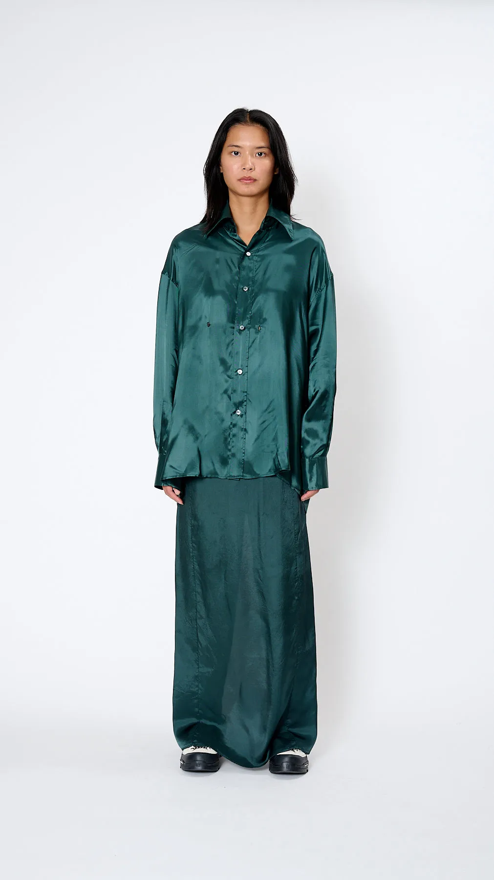 Satin Shirt in Emerald