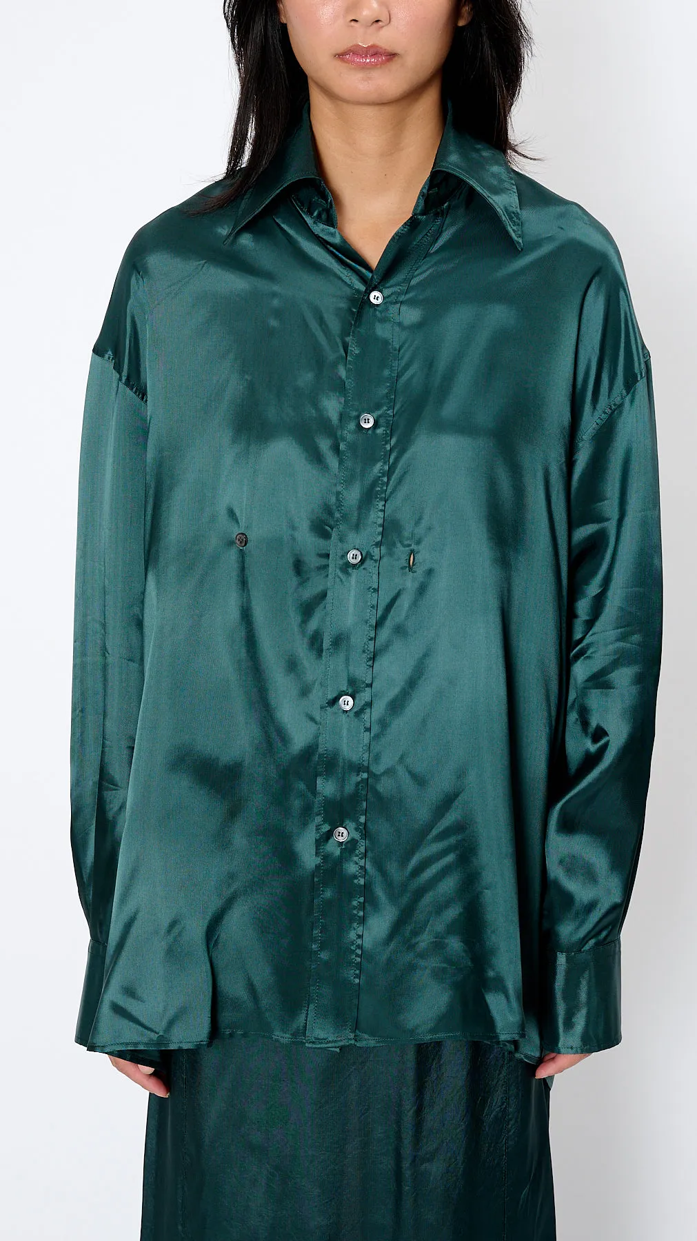 Satin Shirt in Emerald